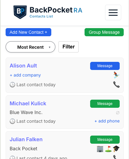 BackPocketRA contacts list